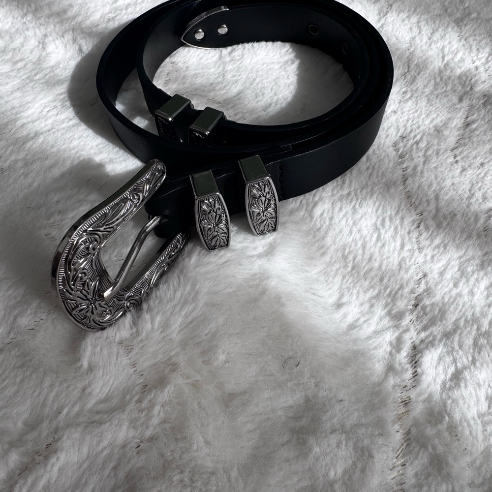 Black Leather Belt with Silver Buckle